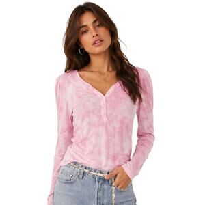 LoveShackFancy Toddy Henley Pure Pink Tie Dye Sheer Long Sleeve Top XS